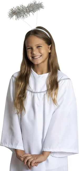 Skeleteen Angel Costume with Halo - Long White Angelic Gown with Silver Heavenly Halo Headband for Children's Costumes
