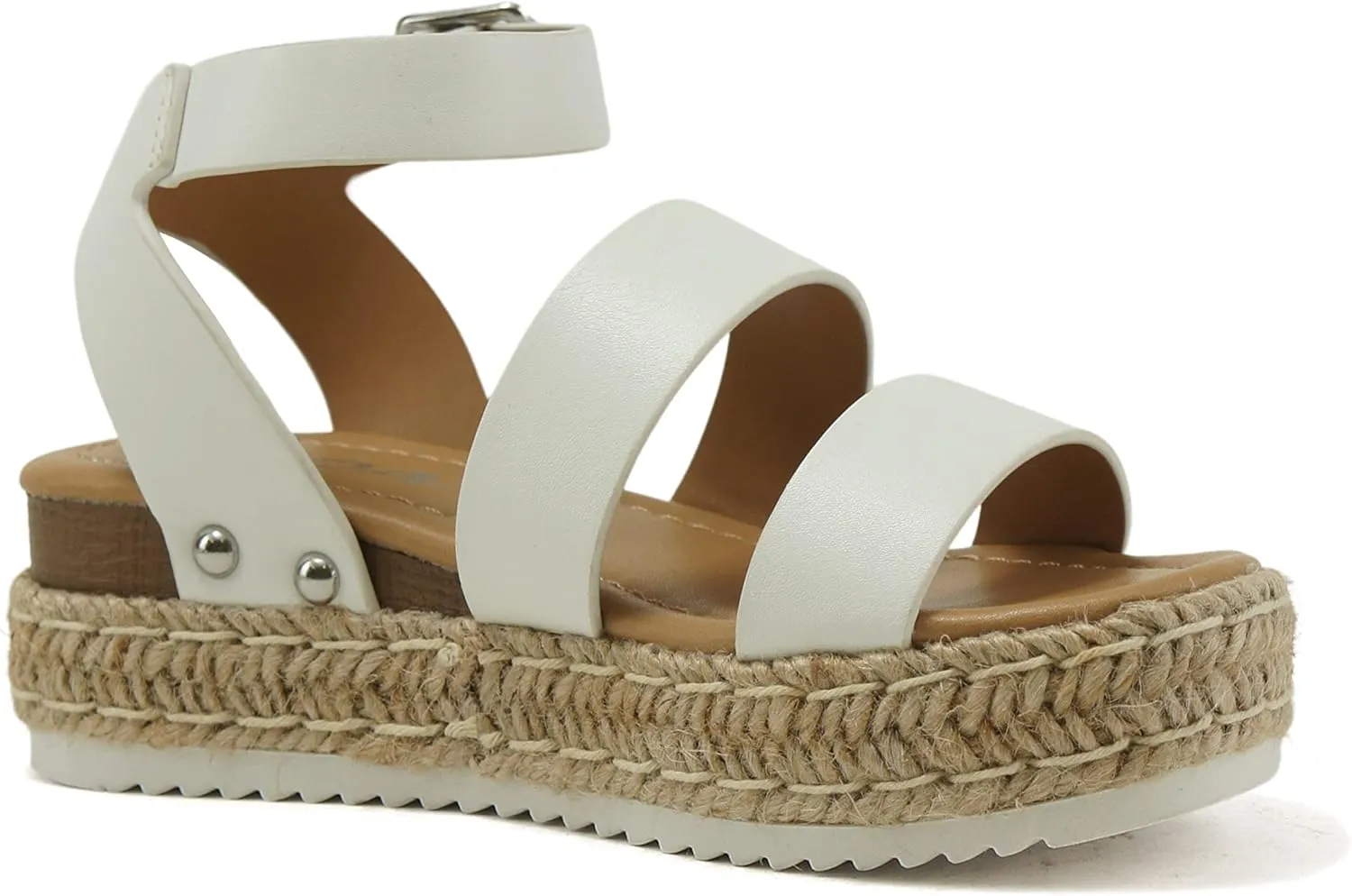 Soda BRYCE-2 Kids/Children/Girls Open Toe Two Bands Espadrille Jute Platform Wedge Casual Fashion Flatform Sandals with Buckle Ankle Strap