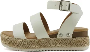 Soda BRYCE-2 Kids/Children/Girls Open Toe Two Bands Espadrille Jute Platform Wedge Casual Fashion Flatform Sandals with Buckle Ankle Strap