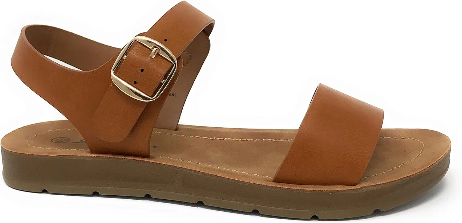 Soda PLENTY ~ Women's Strappy Ankle Wrap Buckle Fashion Flat Sandals