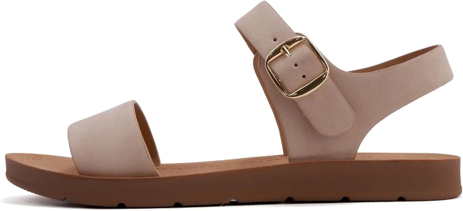 Soda PLENTY ~ Women's Strappy Ankle Wrap Buckle Fashion Flat Sandals