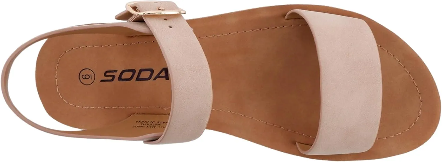 Soda PLENTY ~ Women's Strappy Ankle Wrap Buckle Fashion Flat Sandals