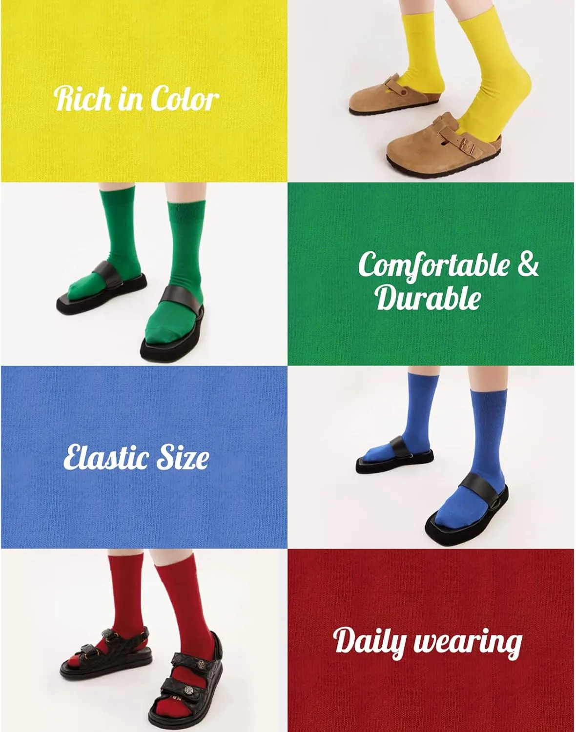 Solid Multi-Color Crew Socks For Women Cotton Athletic Socks,Womens Dress Socks,7PACKS