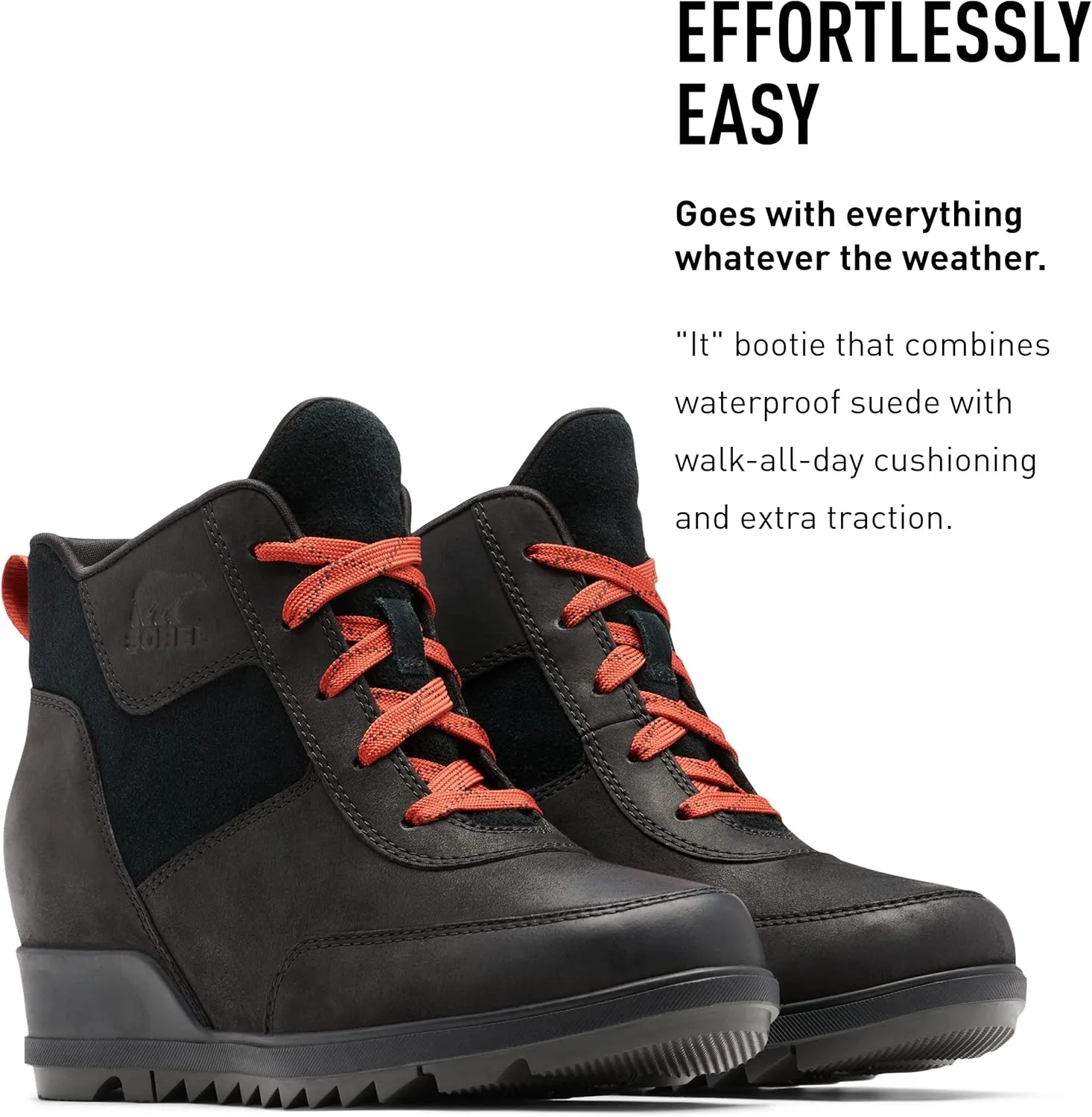 Sorel Women's Evie Sport Lace Bootie — Waterproof Suede & Leather — Wedge Ankle Sneaker — Booties