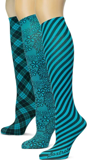 Sox Trot Women's 3 Pairs Knee High Trouser Socks, Classy and Colorful Printed Patterns, Silky Smooth Material