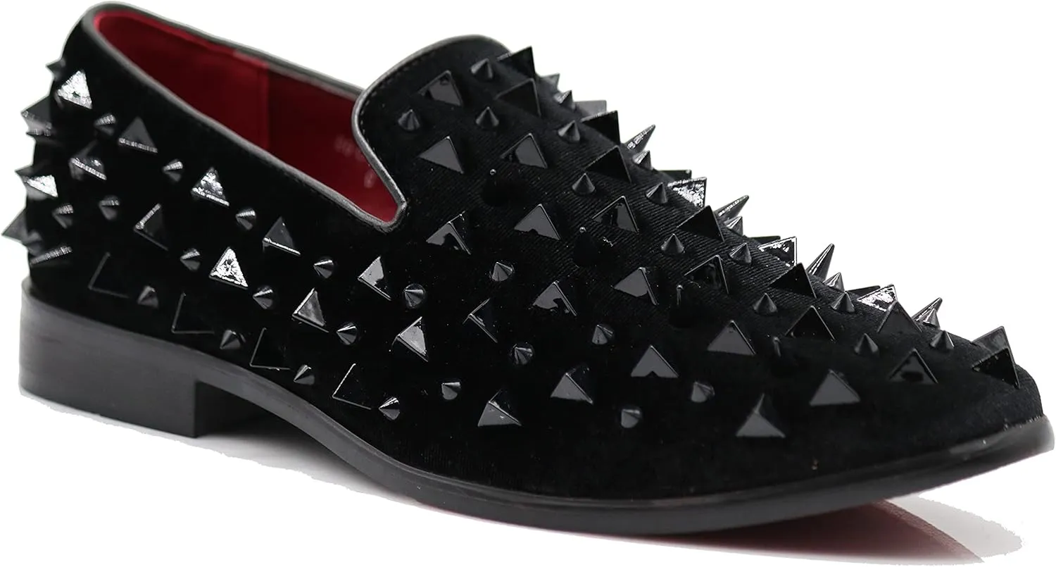 SPK09 Men's Vintage Spike Dress Loafers Slip On Fashion Shoes Classic Tuxedo Dress Shoes