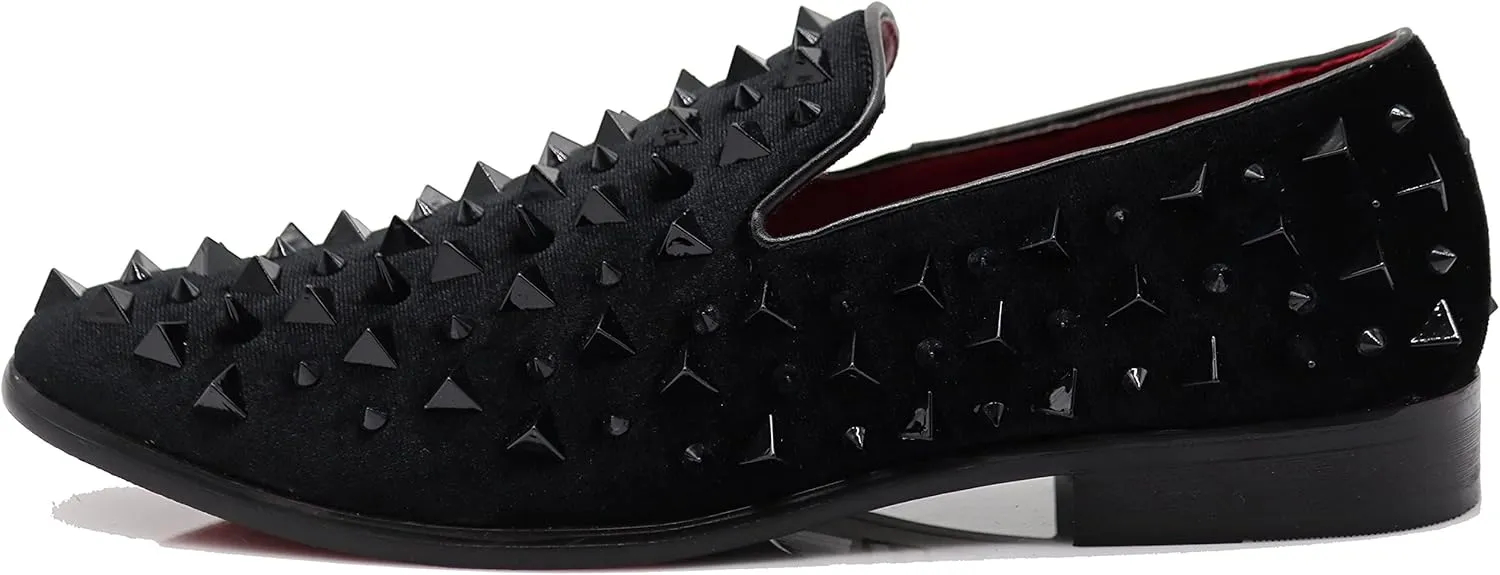 SPK09 Men's Vintage Spike Dress Loafers Slip On Fashion Shoes Classic Tuxedo Dress Shoes