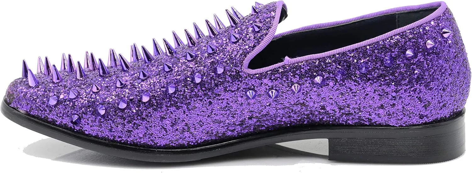 SPK16 Men's Vintage Spike Dress Loafers Slip On Fashion Shoes Classic Tuxedo Dress Shoes