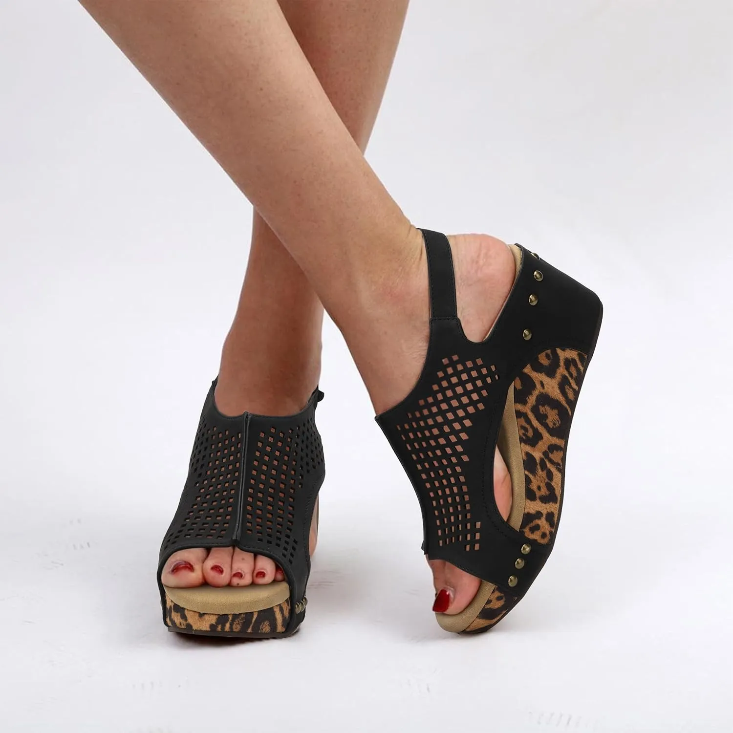 SPR&JOY Womens Wedge Sandals, Cut Out Open Toe Platform Heels, Slingback Ankle Strap Summer Casual Dress Shoes