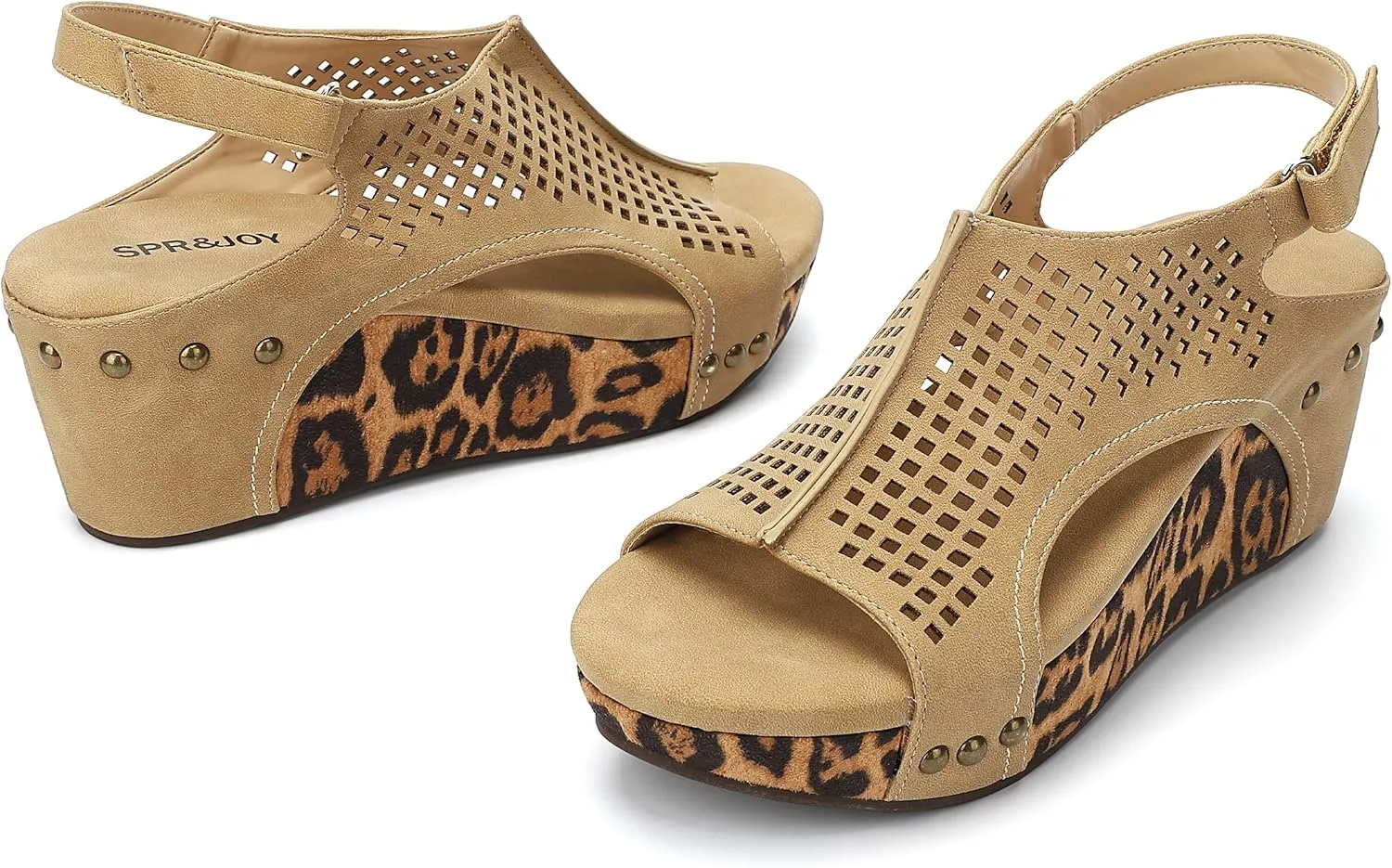 SPR&JOY Womens Wedge Sandals, Cut Out Open Toe Platform Heels, Slingback Ankle Strap Summer Casual Dress Shoes