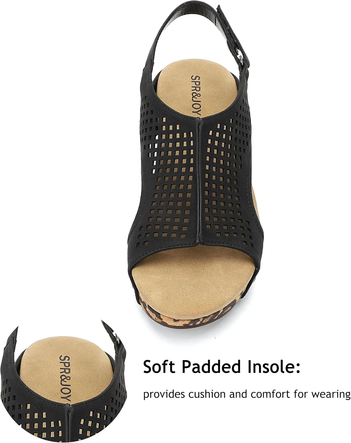 SPR&JOY Womens Wedge Sandals, Cut Out Open Toe Platform Heels, Slingback Ankle Strap Summer Casual Dress Shoes