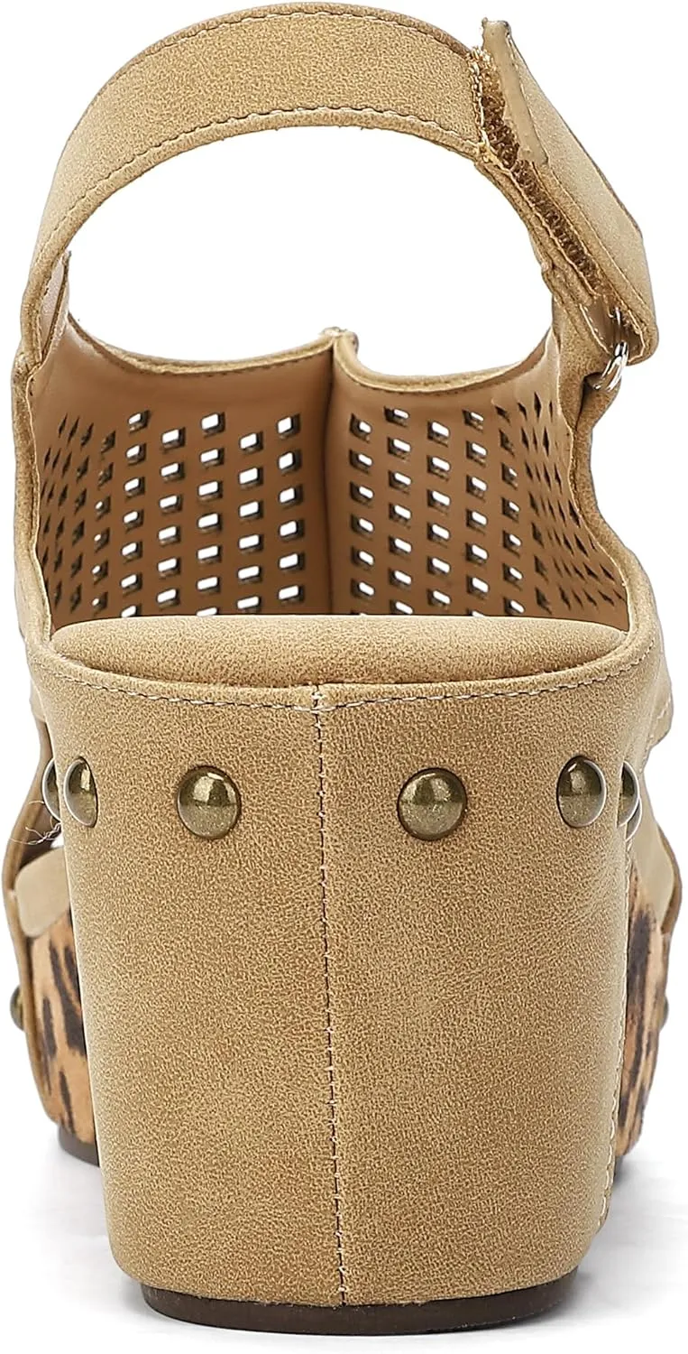 SPR&JOY Womens Wedge Sandals, Cut Out Open Toe Platform Heels, Slingback Ankle Strap Summer Casual Dress Shoes