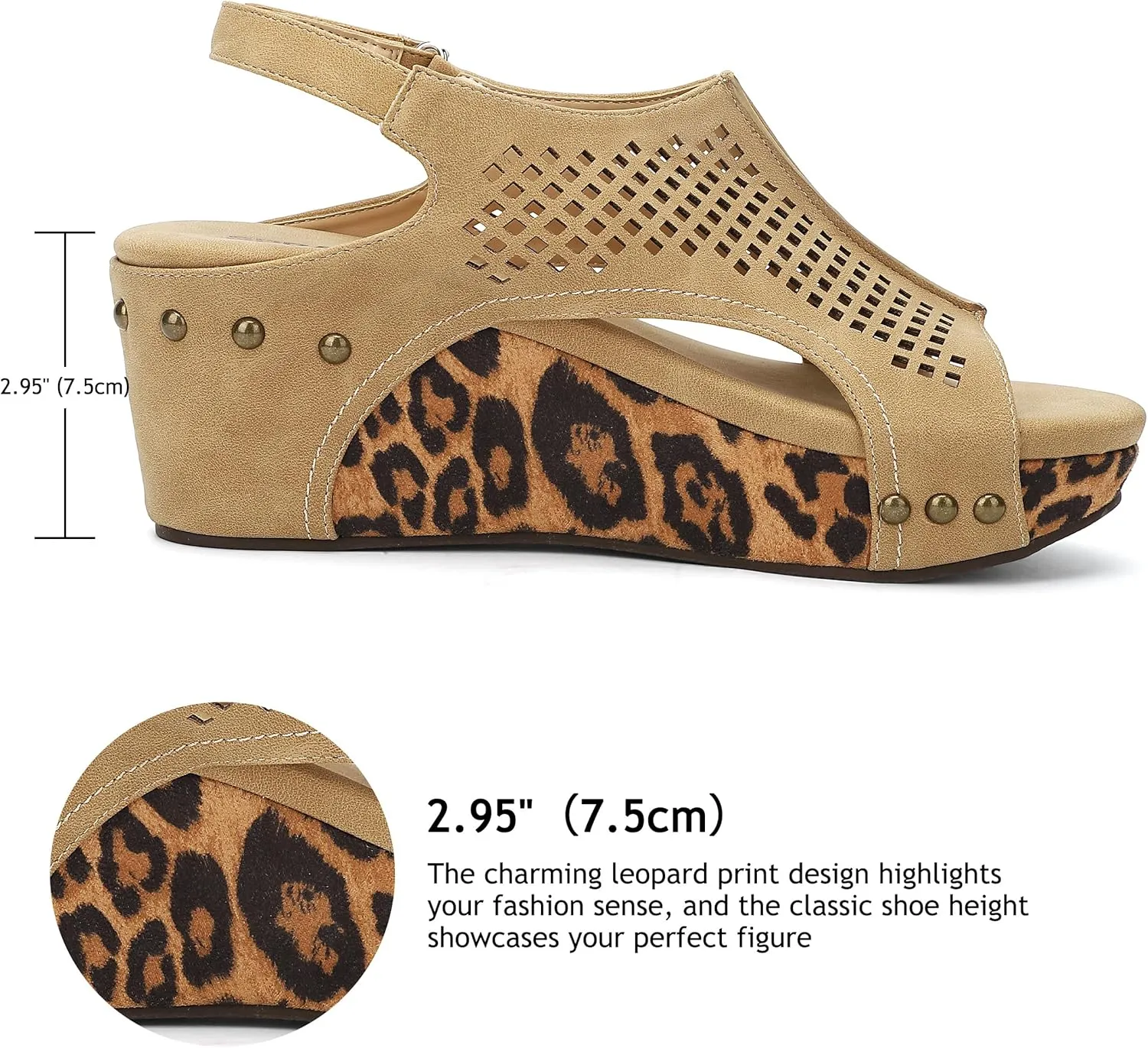 SPR&JOY Womens Wedge Sandals, Cut Out Open Toe Platform Heels, Slingback Ankle Strap Summer Casual Dress Shoes
