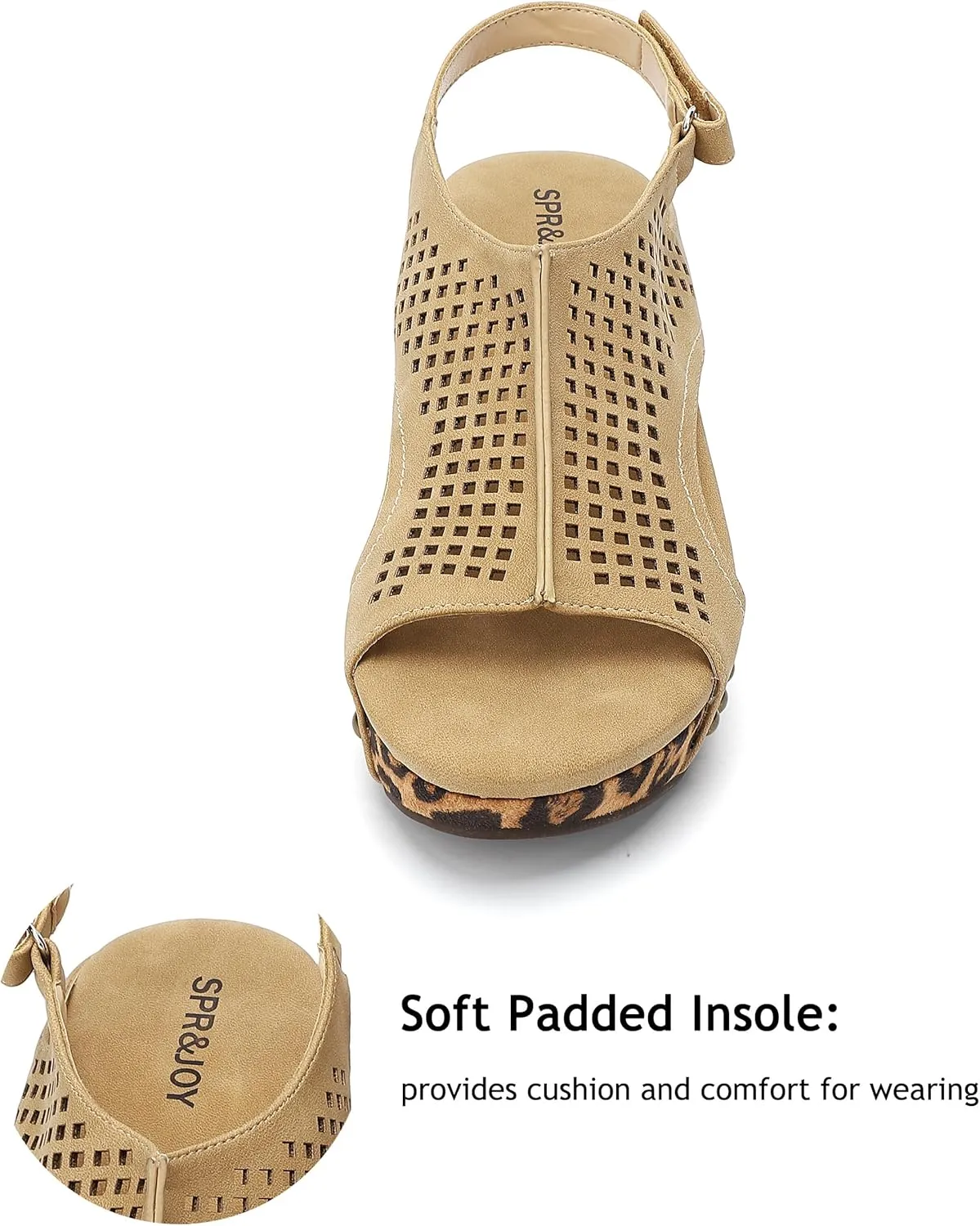 SPR&JOY Womens Wedge Sandals, Cut Out Open Toe Platform Heels, Slingback Ankle Strap Summer Casual Dress Shoes
