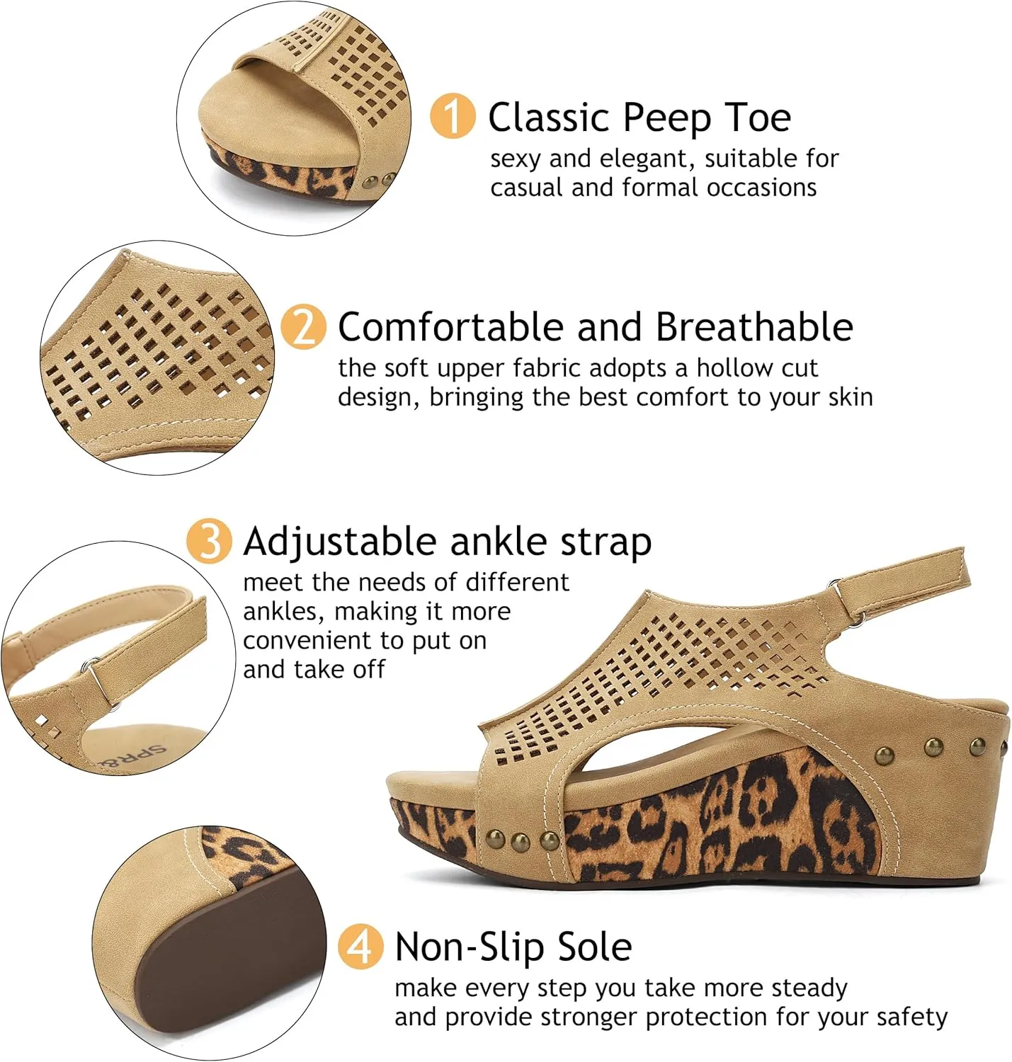 SPR&JOY Womens Wedge Sandals, Cut Out Open Toe Platform Heels, Slingback Ankle Strap Summer Casual Dress Shoes
