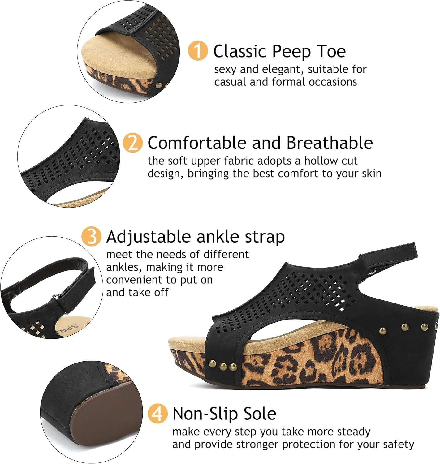 SPR&JOY Womens Wedge Sandals, Cut Out Open Toe Platform Heels, Slingback Ankle Strap Summer Casual Dress Shoes