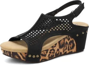 SPR&JOY Womens Wedge Sandals, Cut Out Open Toe Platform Heels, Slingback Ankle Strap Summer Casual Dress Shoes