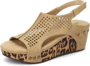 SPR&JOY Womens Wedge Sandals, Cut Out Open Toe Platform Heels, Slingback Ankle Strap Summer Casual Dress Shoes