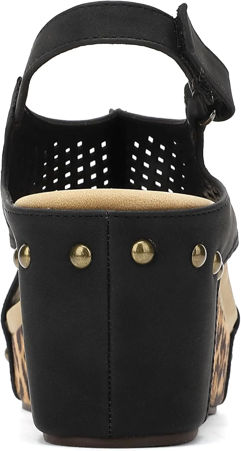 SPR&JOY Womens Wedge Sandals, Cut Out Open Toe Platform Heels, Slingback Ankle Strap Summer Casual Dress Shoes