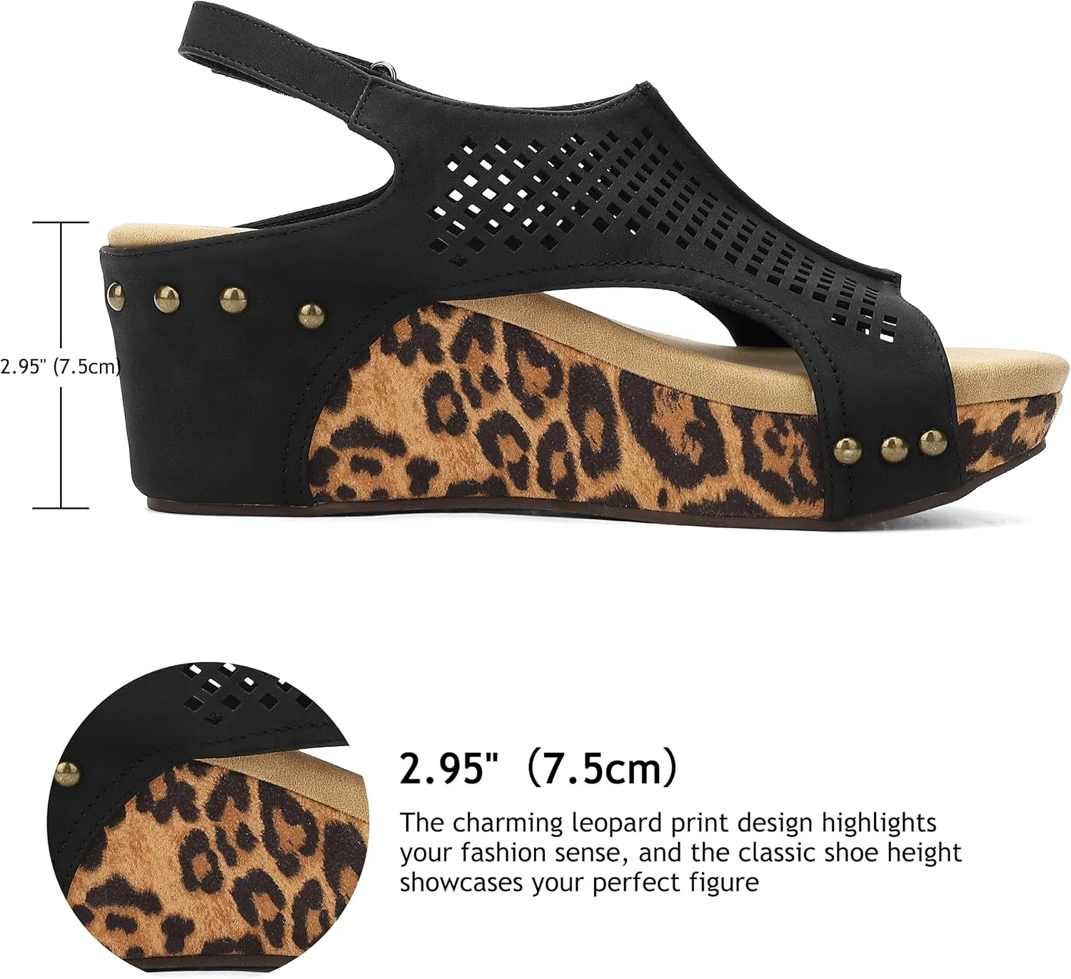 SPR&JOY Womens Wedge Sandals, Cut Out Open Toe Platform Heels, Slingback Ankle Strap Summer Casual Dress Shoes