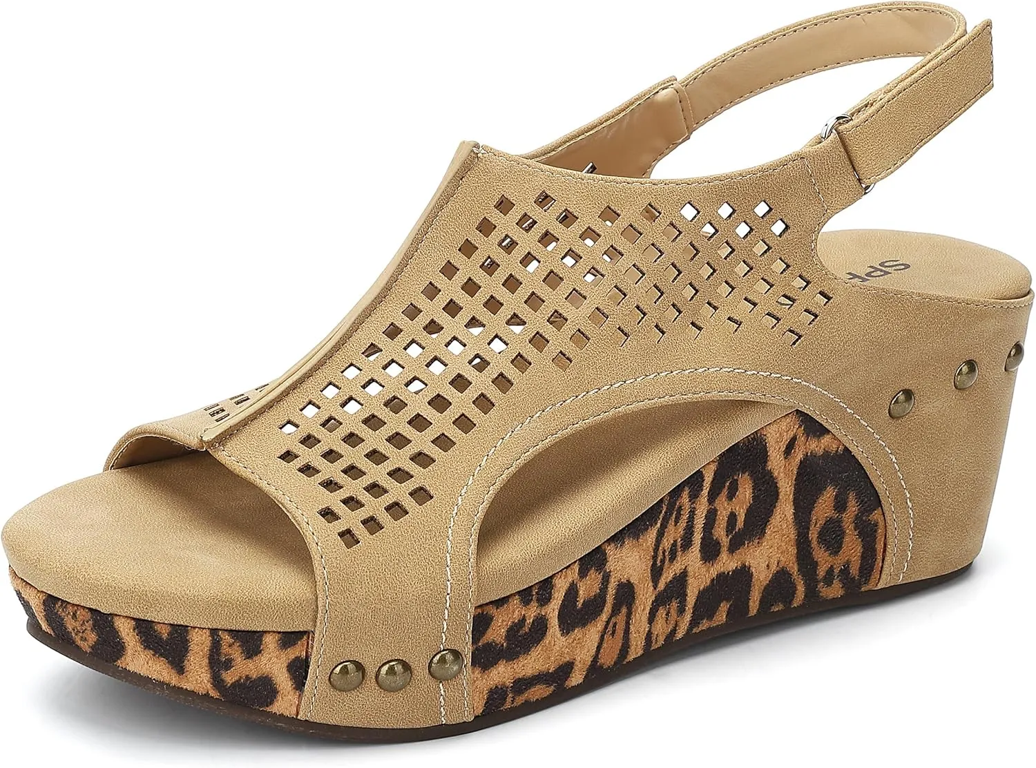 SPR&JOY Womens Wedge Sandals, Cut Out Open Toe Platform Heels, Slingback Ankle Strap Summer Casual Dress Shoes
