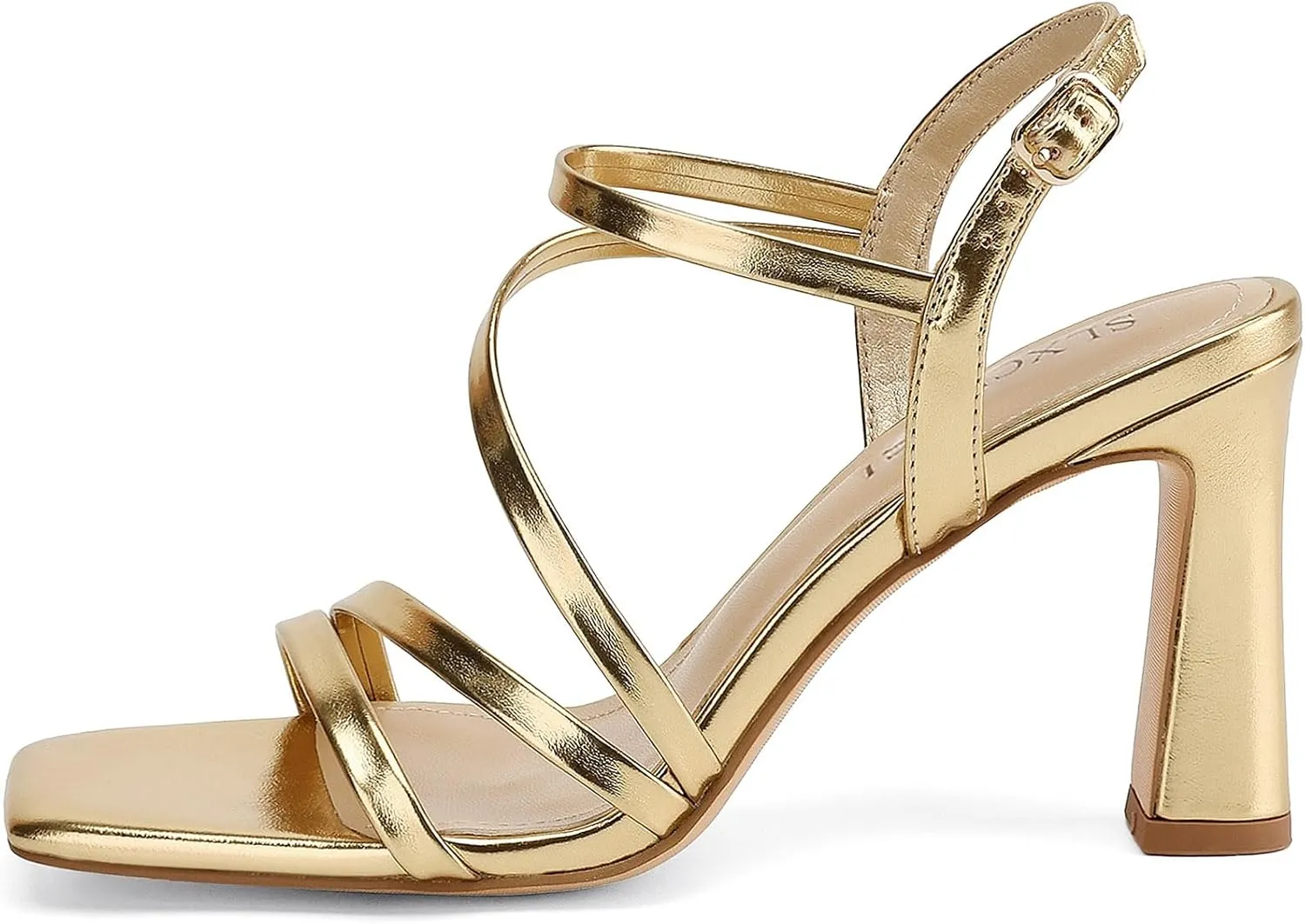 Strappy Heels for Women Dressy Heeled Sandals Square Toe Heels with Ankle Strap Chunky High Heels