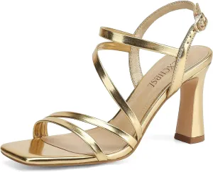 Strappy Heels for Women Dressy Heeled Sandals Square Toe Heels with Ankle Strap Chunky High Heels