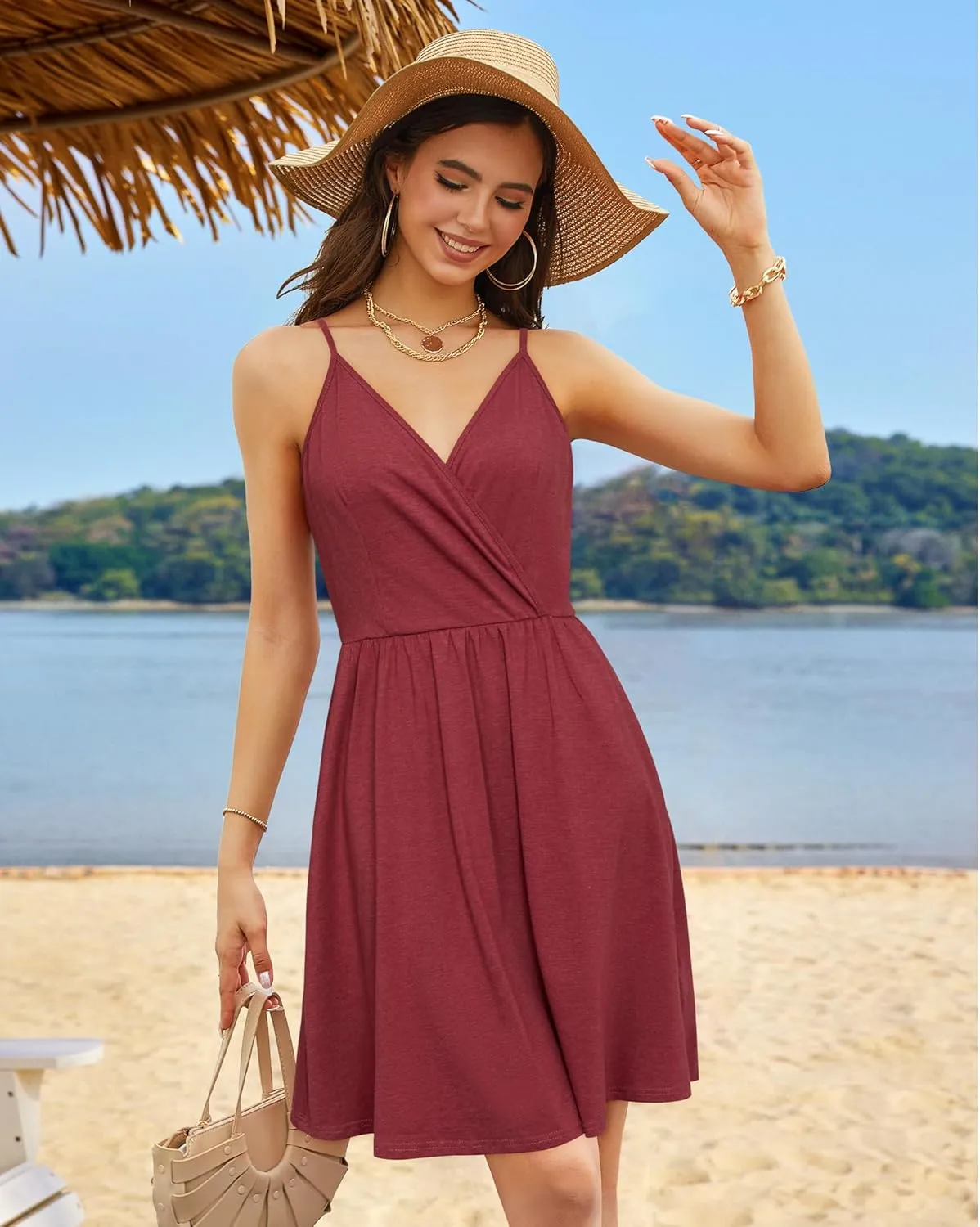 STYLEWORD Womens Sundress Summer Floral Wrap V Neck Backless A-Line Casual Beach Midi Dress