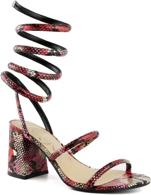 Sugar Women's Strappy Spiral Wrap Block Heel Sandals – Open Toe Dress Heels Comfort – Ankle Strap Party & Wedding Shoes