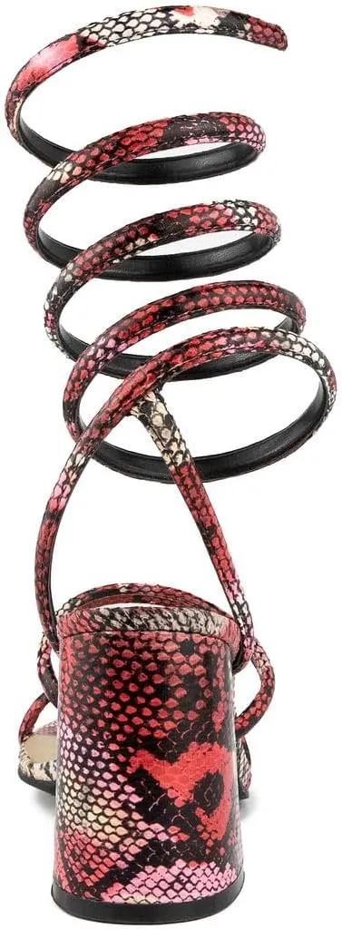 Sugar Women's Strappy Spiral Wrap Block Heel Sandals – Open Toe Dress Heels Comfort – Ankle Strap Party & Wedding Shoes