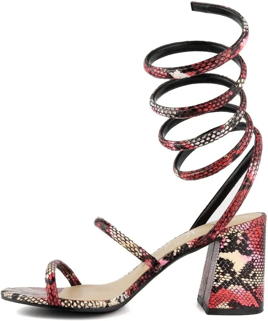 Sugar Women's Strappy Spiral Wrap Block Heel Sandals – Open Toe Dress Heels Comfort – Ankle Strap Party & Wedding Shoes