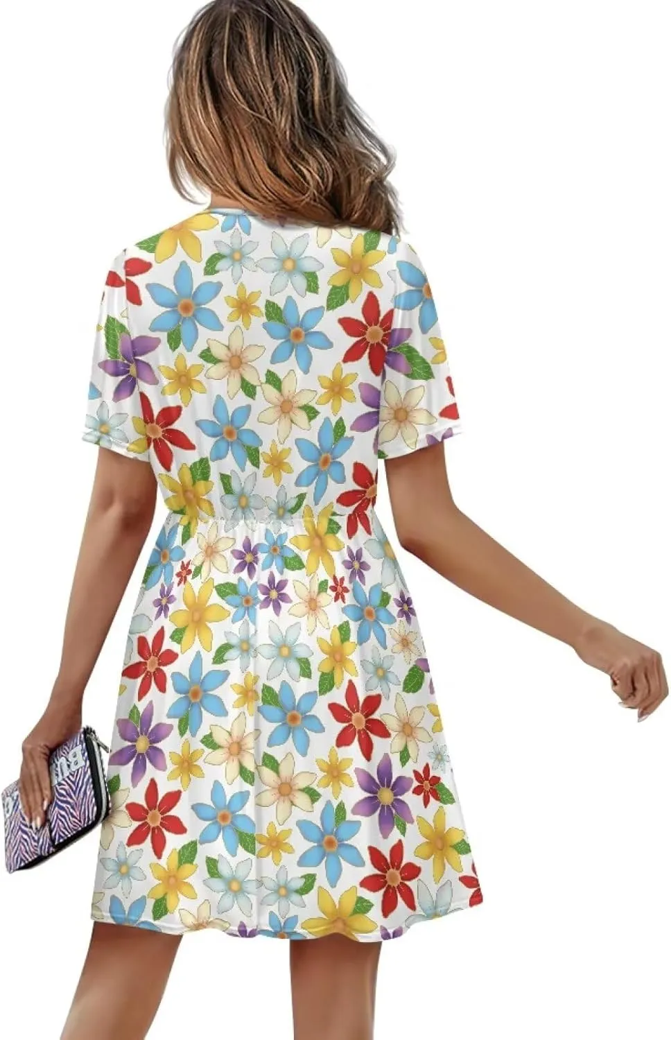 Summer Dresses for Women V-Neck Short Sleeve Flowy Tshirt Dress for Vacation Traveling