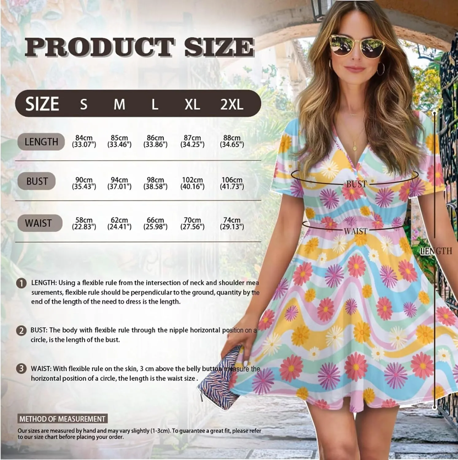 Summer Dresses for Women V-Neck Short Sleeve Flowy Tshirt Dress for Vacation Traveling