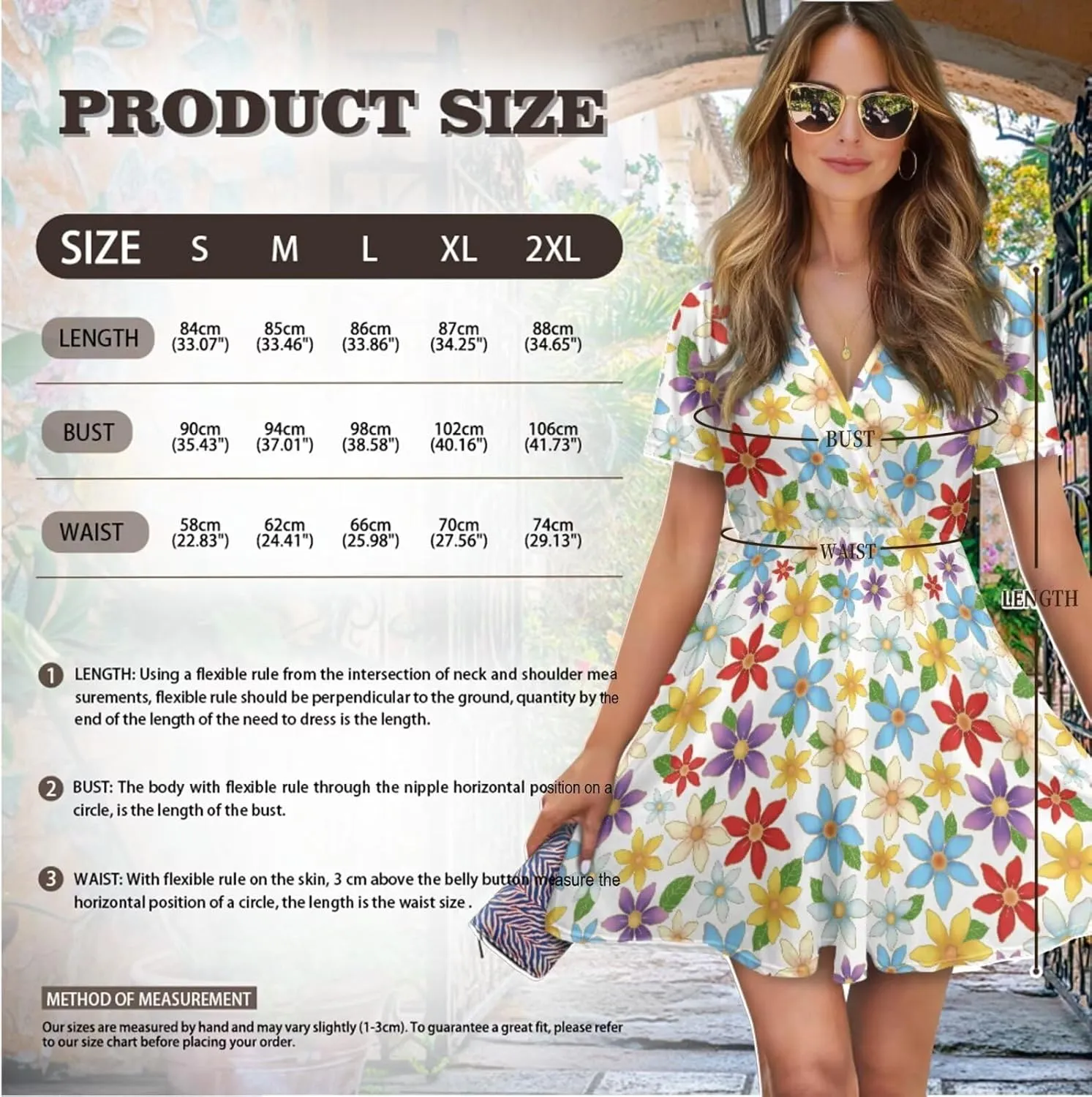 Summer Dresses for Women V-Neck Short Sleeve Flowy Tshirt Dress for Vacation Traveling