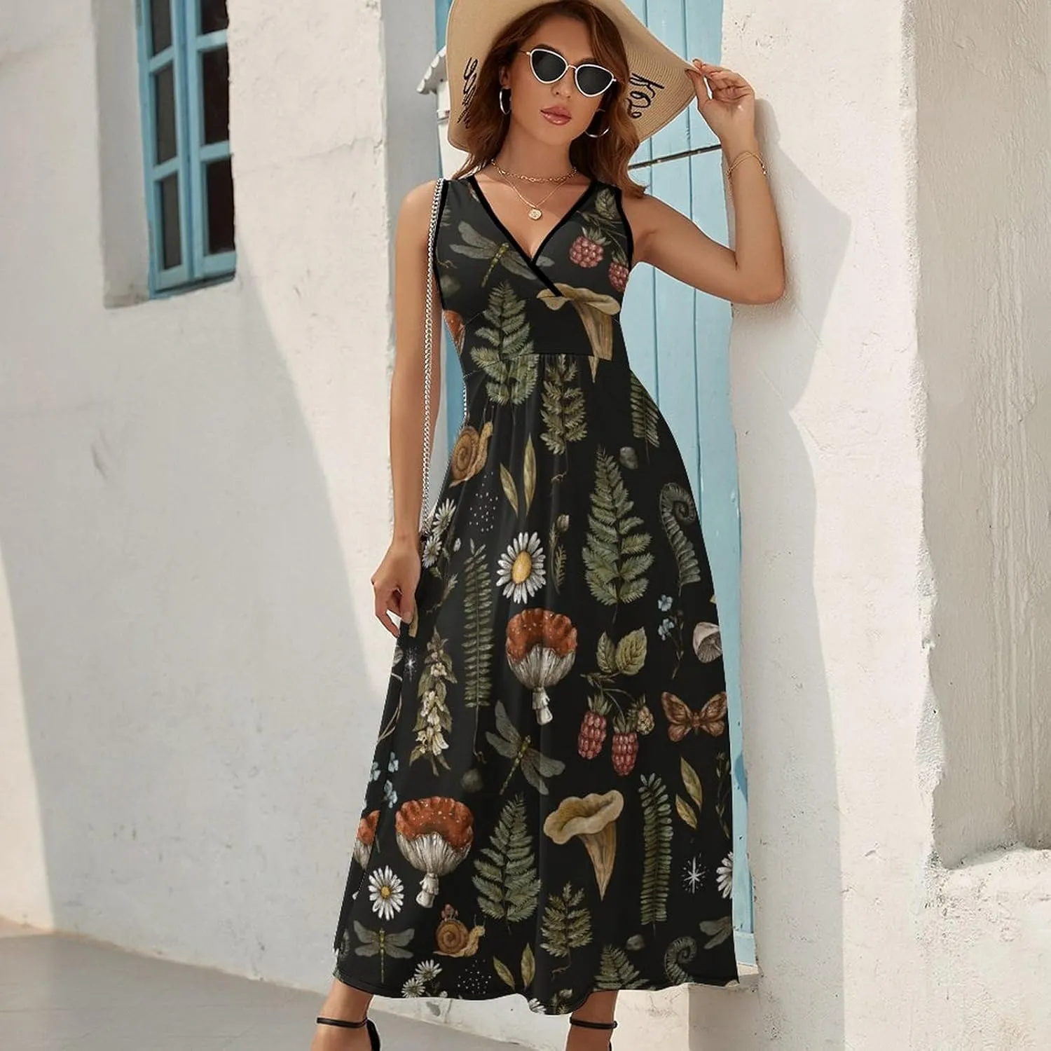 Sundresses for Women Summer Long Dress Sexy V Neck Casual Dress Beach Maxi Dress Flowy Loose Sleeveless Dress