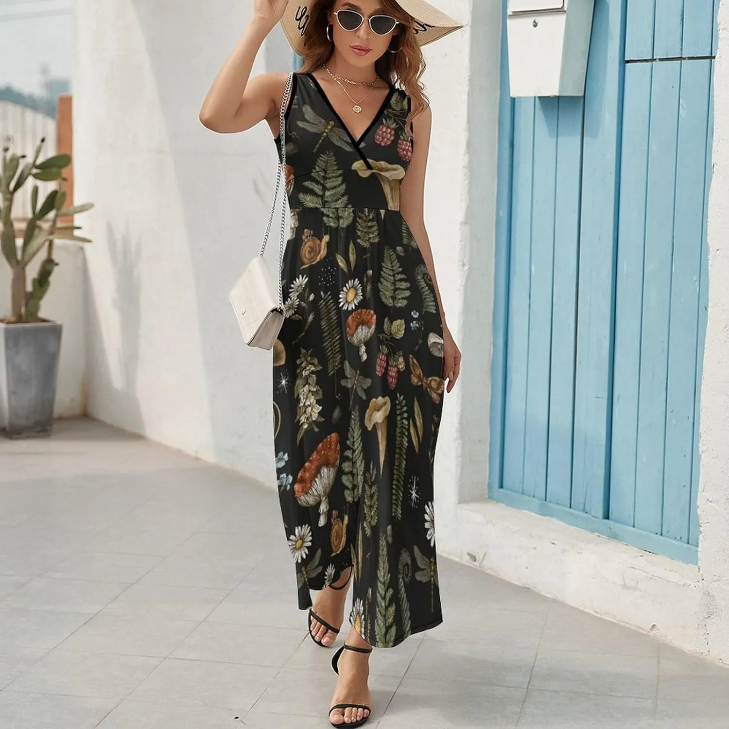 Sundresses for Women Summer Long Dress Sexy V Neck Casual Dress Beach Maxi Dress Flowy Loose Sleeveless Dress
