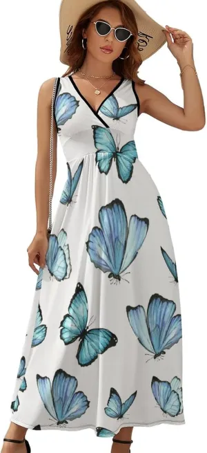 Sundresses for Women Summer Long Dress Sexy V Neck Casual Dress Beach Maxi Dress Flowy Loose Sleeveless Dress