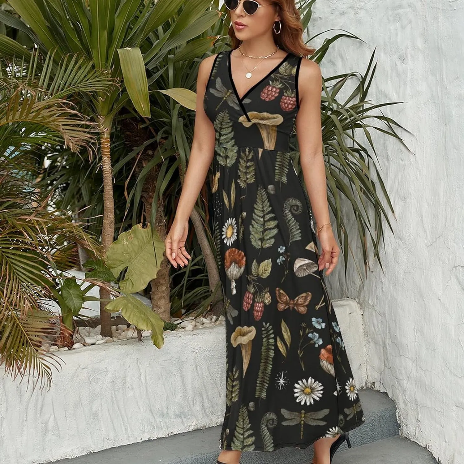 Sundresses for Women Summer Long Dress Sexy V Neck Casual Dress Beach Maxi Dress Flowy Loose Sleeveless Dress