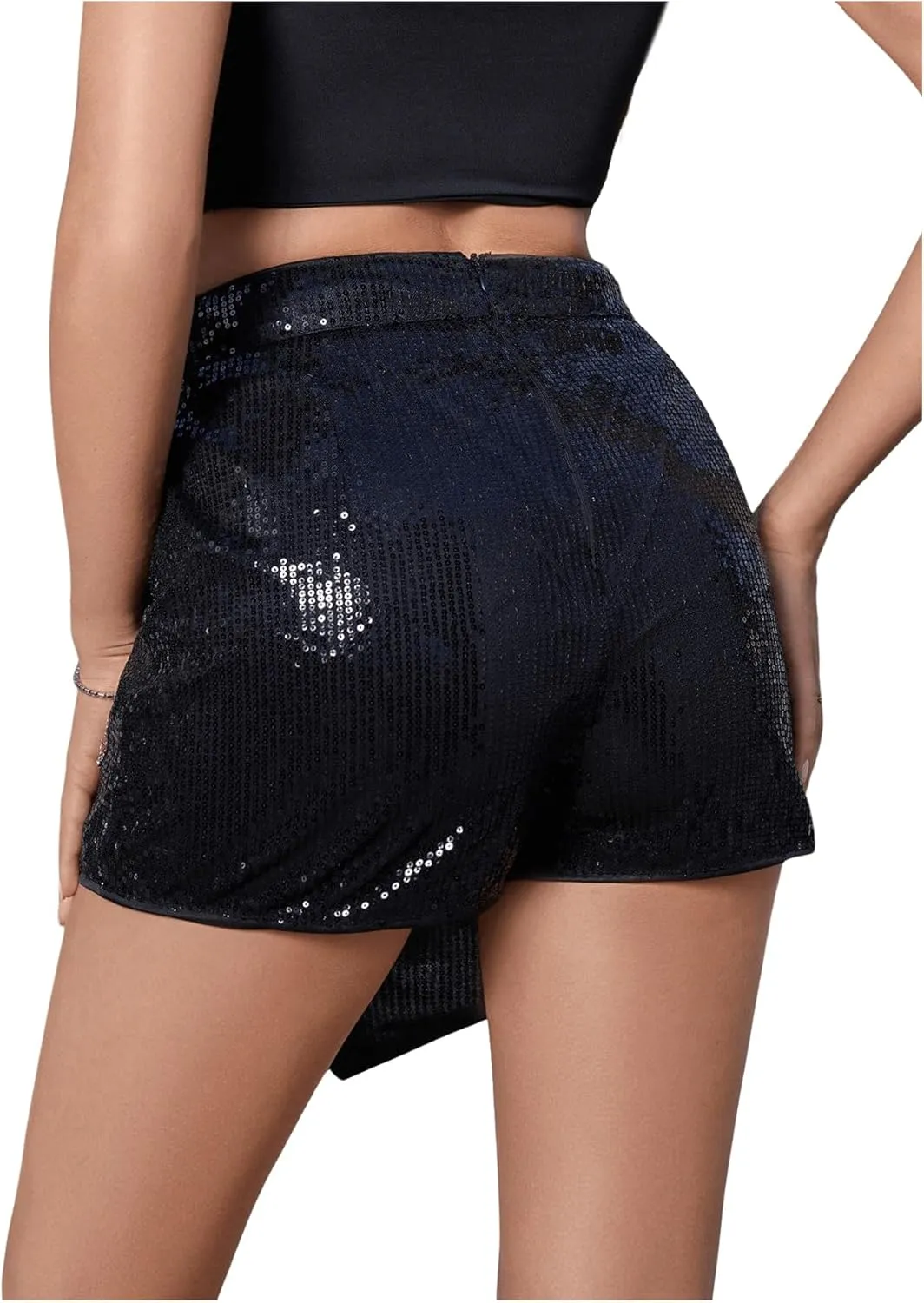 SweatyRocks Women's High Waisted Asymmetrical Wrap Hem Glitter Skorts Skirt with Shorts