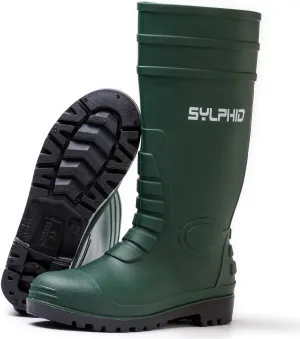 SYLPHID PVC Rubber Work Boots for Men Waterproof Men's Rain Boots with Steel Toe Steel Shank Mens Agriculture Knee Boots for Gardening Yard Work