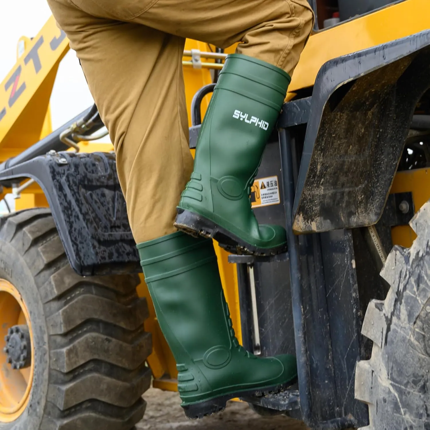 SYLPHID PVC Rubber Work Boots for Men Waterproof Men's Rain Boots with Steel Toe Steel Shank Mens Agriculture Knee Boots for Gardening Yard Work
