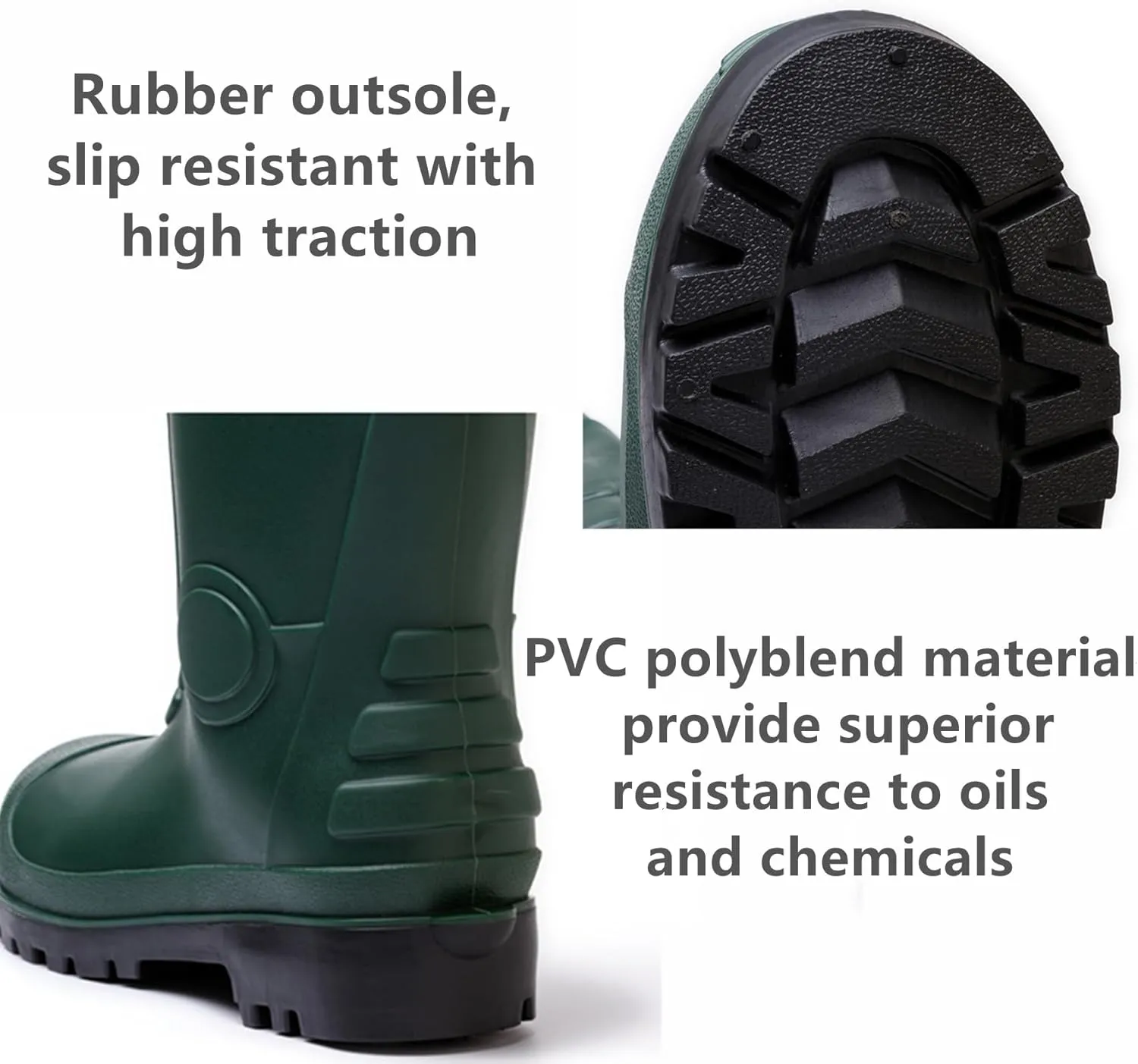 SYLPHID PVC Rubber Work Boots for Men Waterproof Men's Rain Boots with Steel Toe Steel Shank Mens Agriculture Knee Boots for Gardening Yard Work