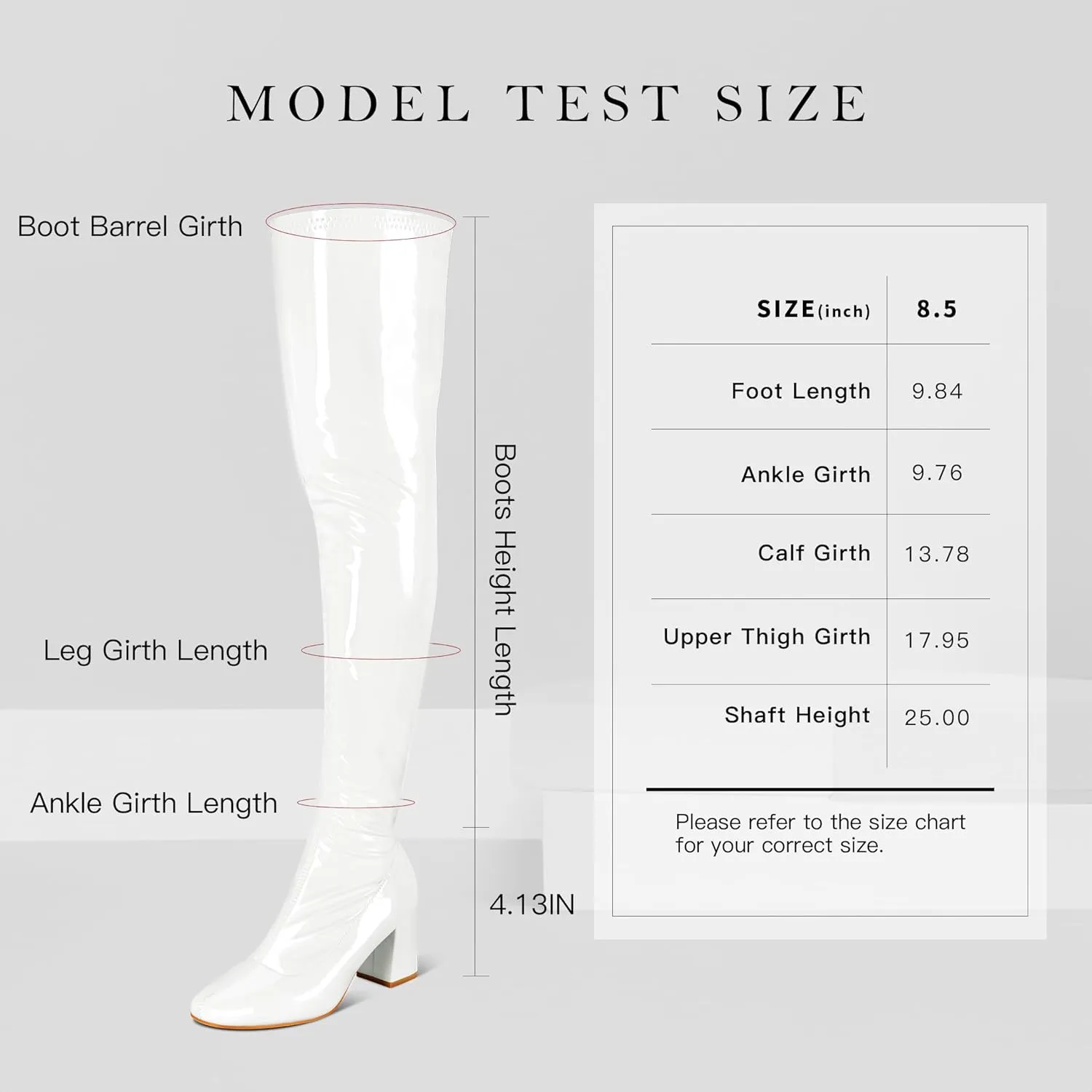 syztsho Thigh High Boots for Women Patent Leather PU Chunky Heel Over The Knee Boots Sexy Square Toe Side Zipper GOGO Boots