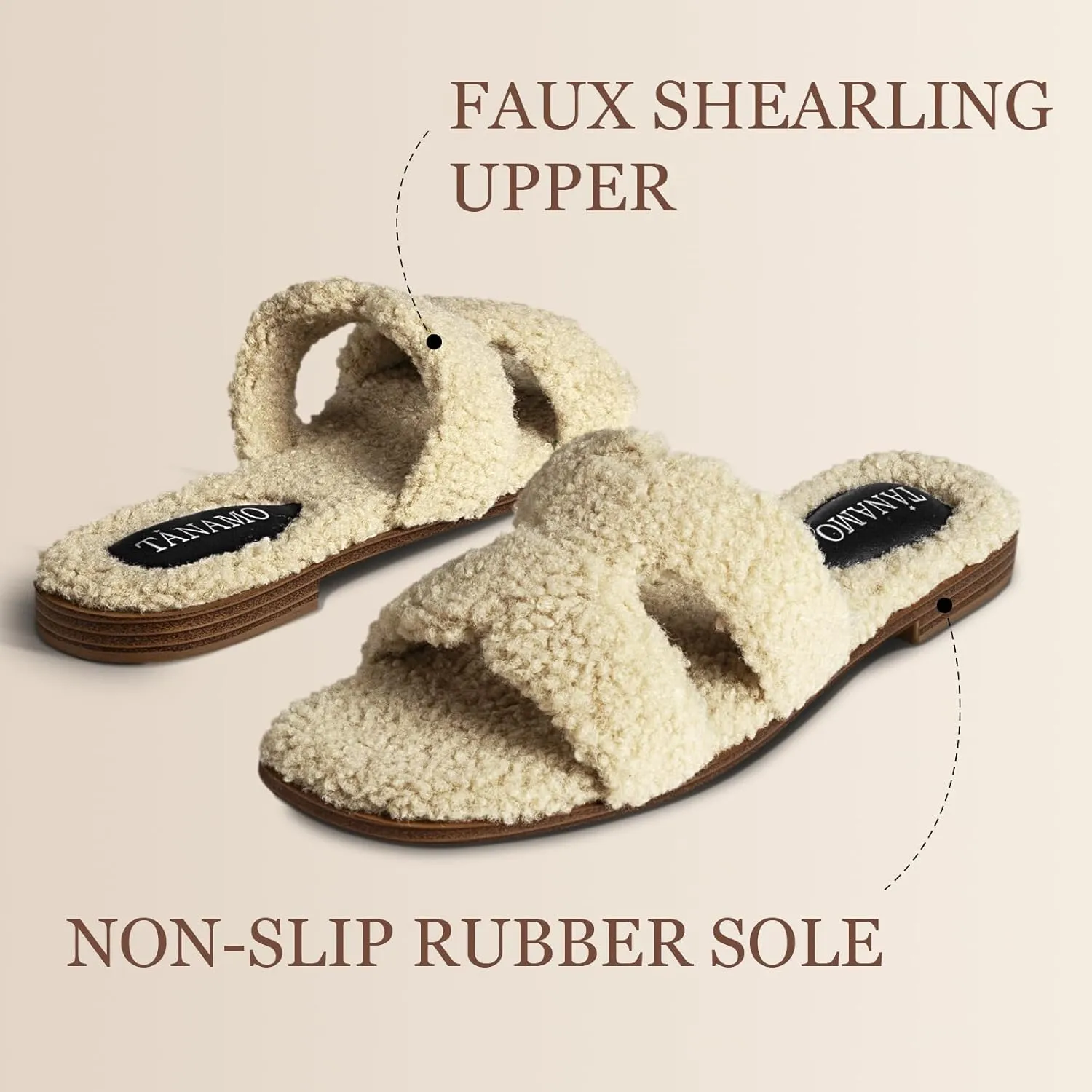 Tanamo Women's Fuzzy Cozy Slippers Slides House Slippers for Women Indoor Outdoor Dressy Flat Sandals Square Open Toe Casual