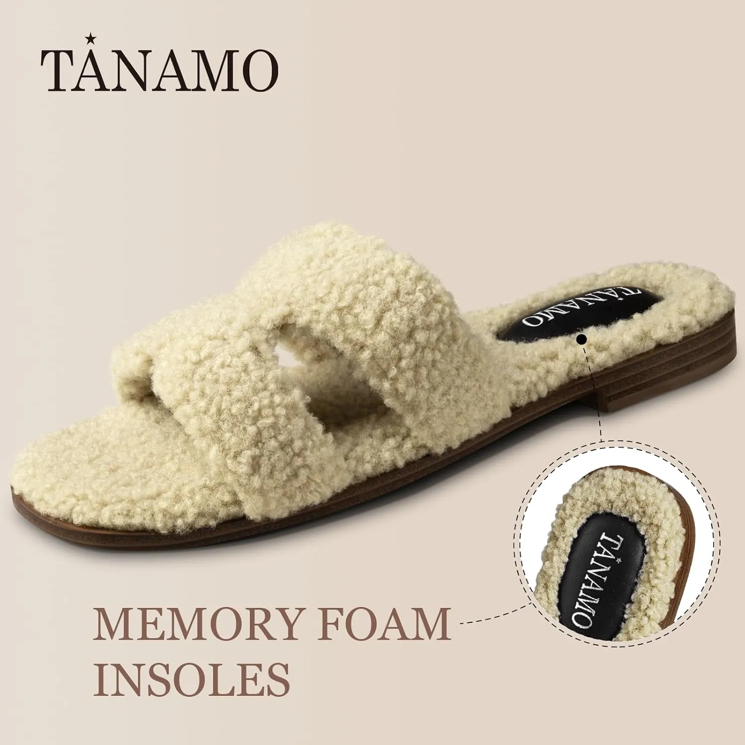 Tanamo Women's Fuzzy Cozy Slippers Slides House Slippers for Women Indoor Outdoor Dressy Flat Sandals Square Open Toe Casual