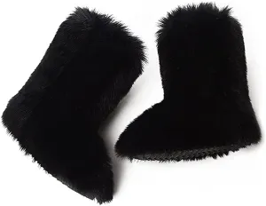 TangDao Faux Fur Colorful Boots for Women Fuzzy Fluffy Furry Round Toe Suede Winter Comfortable Plush Warm Short Snow Bootie Flat Shoes Mid-Calf Boots Outdoor Indoor