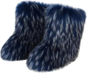 TangDao Faux Fur Colorful Boots for Women Fuzzy Fluffy Furry Round Toe Suede Winter Comfortable Plush Warm Short Snow Bootie Flat Shoes Mid-Calf Boots Outdoor Indoor