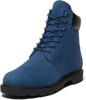 Timberland Men's 6 Inch Basic Waterproof Boots with Padded Collar, Dark Blue Nubuck, 13
