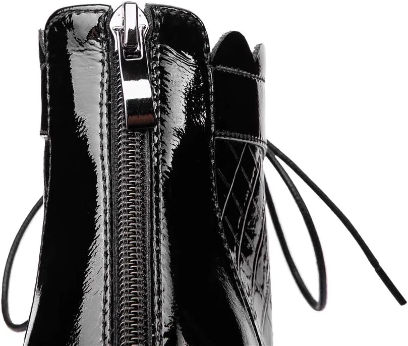 TinaCus Women's Glossy Patent Leather Handmade Colorful Crystal Mid Chunky Heel Round Toe Back Zipper Ankle Boots with Selftie