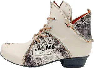 TMA EYES Lace Up Newspaper Print Leather Women's Ankle Boots